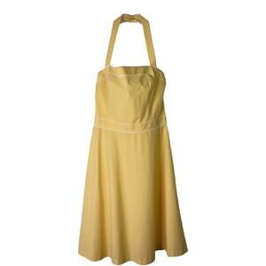 London Times yellow white gingham checked halter cottagecore midi dress 10